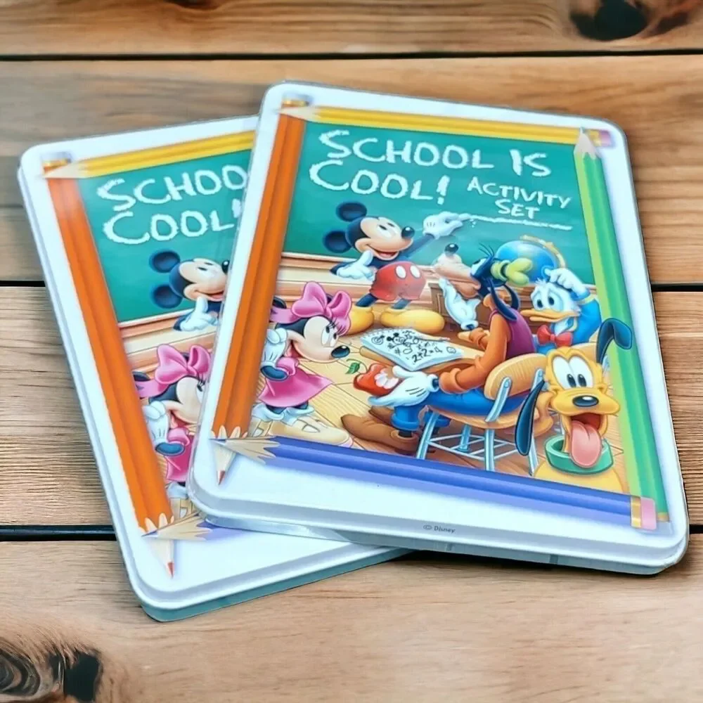 Set of 2 New Disney Mickey Mouse & Friends School is Cool Activity Pencil Tins
